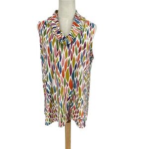 Pure Essence Sleeveless Cowl Neck Tunic‎ Top Multi Color Leaf Print XL